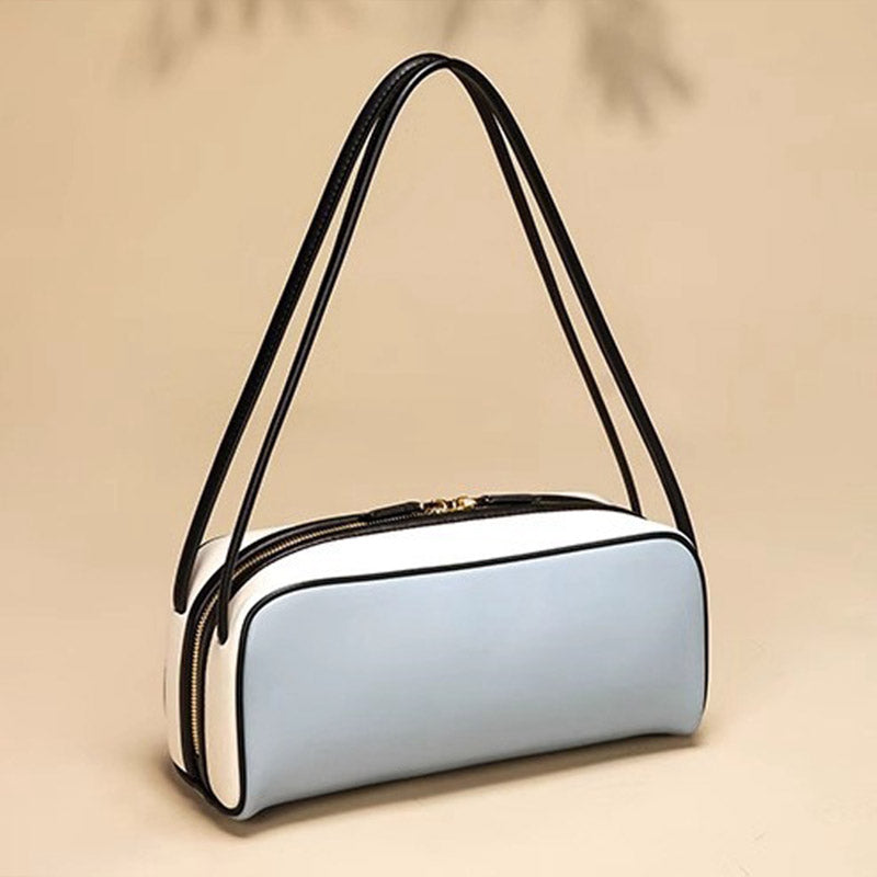 Women’s Vintage Genuine Leather Zippered Shoulder Baguette Bag image 6