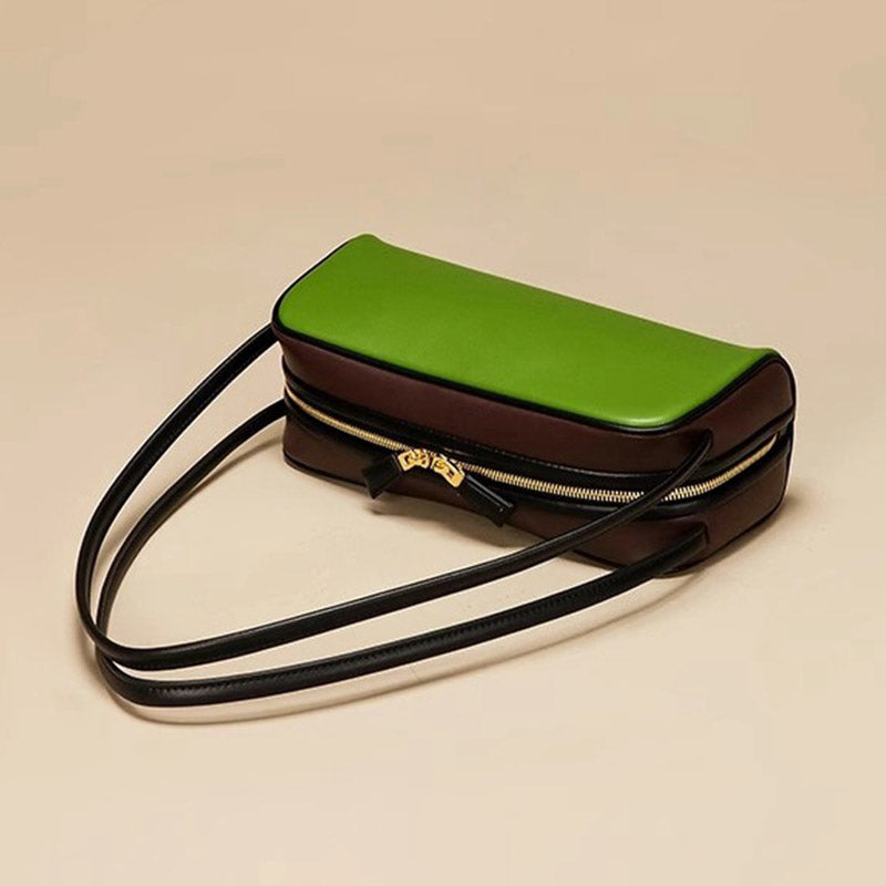 Women’s Vintage Genuine Leather Zippered Shoulder Baguette Bag image 3