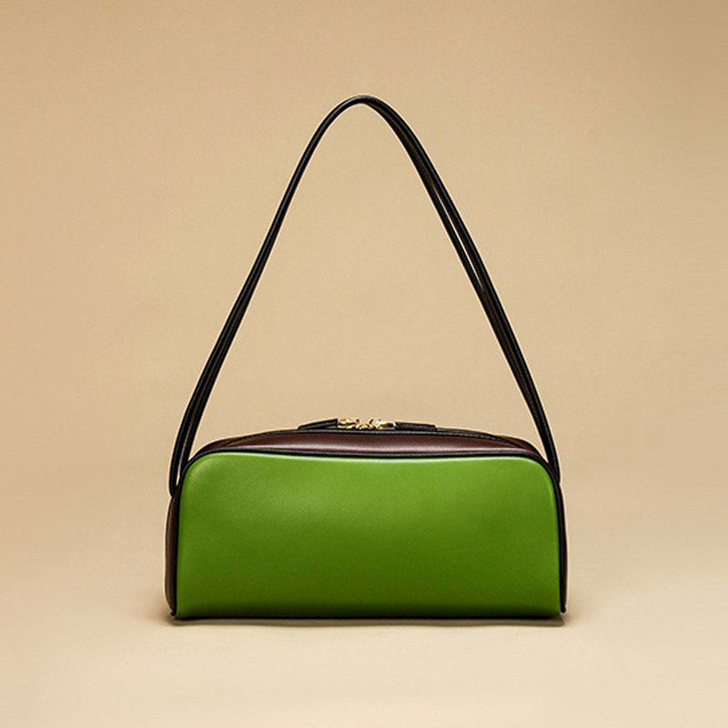 Women’s Vintage Genuine Leather Zippered Shoulder Baguette Bag image