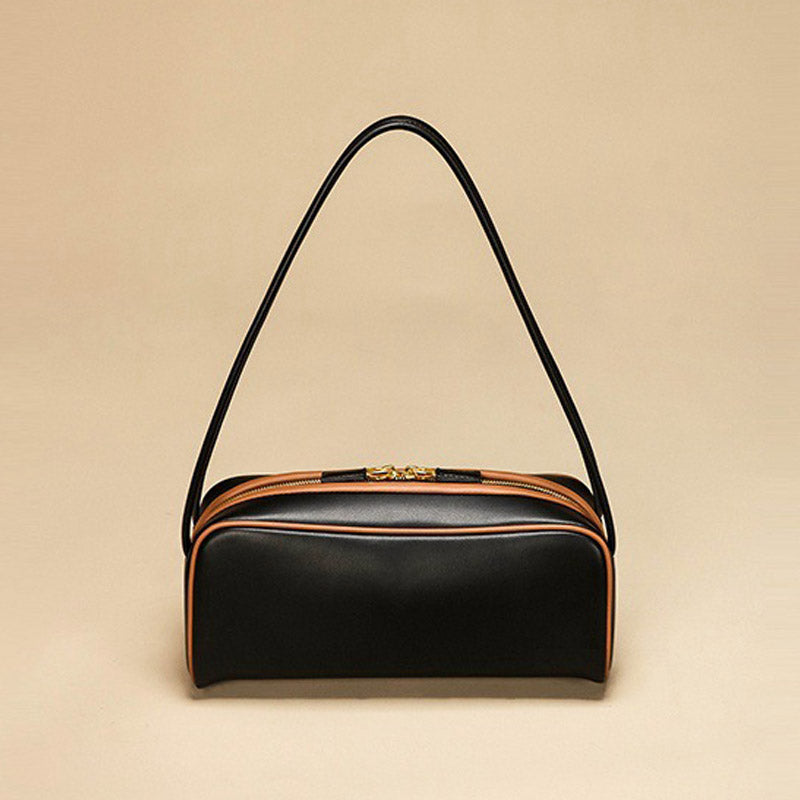 Women’s Vintage Genuine Leather Zippered Shoulder Baguette Bag image 7