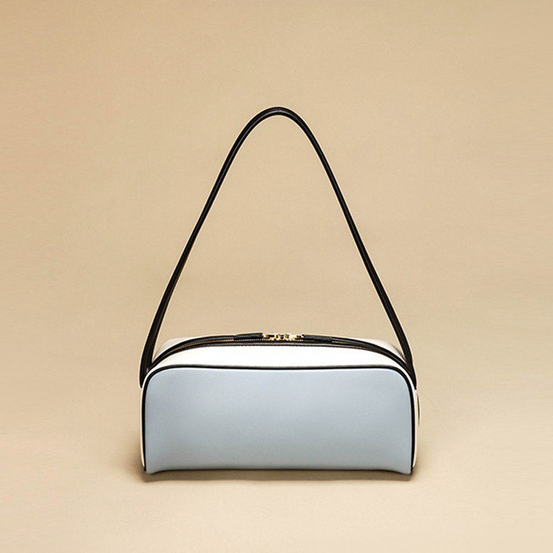 Women’s Vintage Genuine Leather Zippered Shoulder Baguette Bag image 5