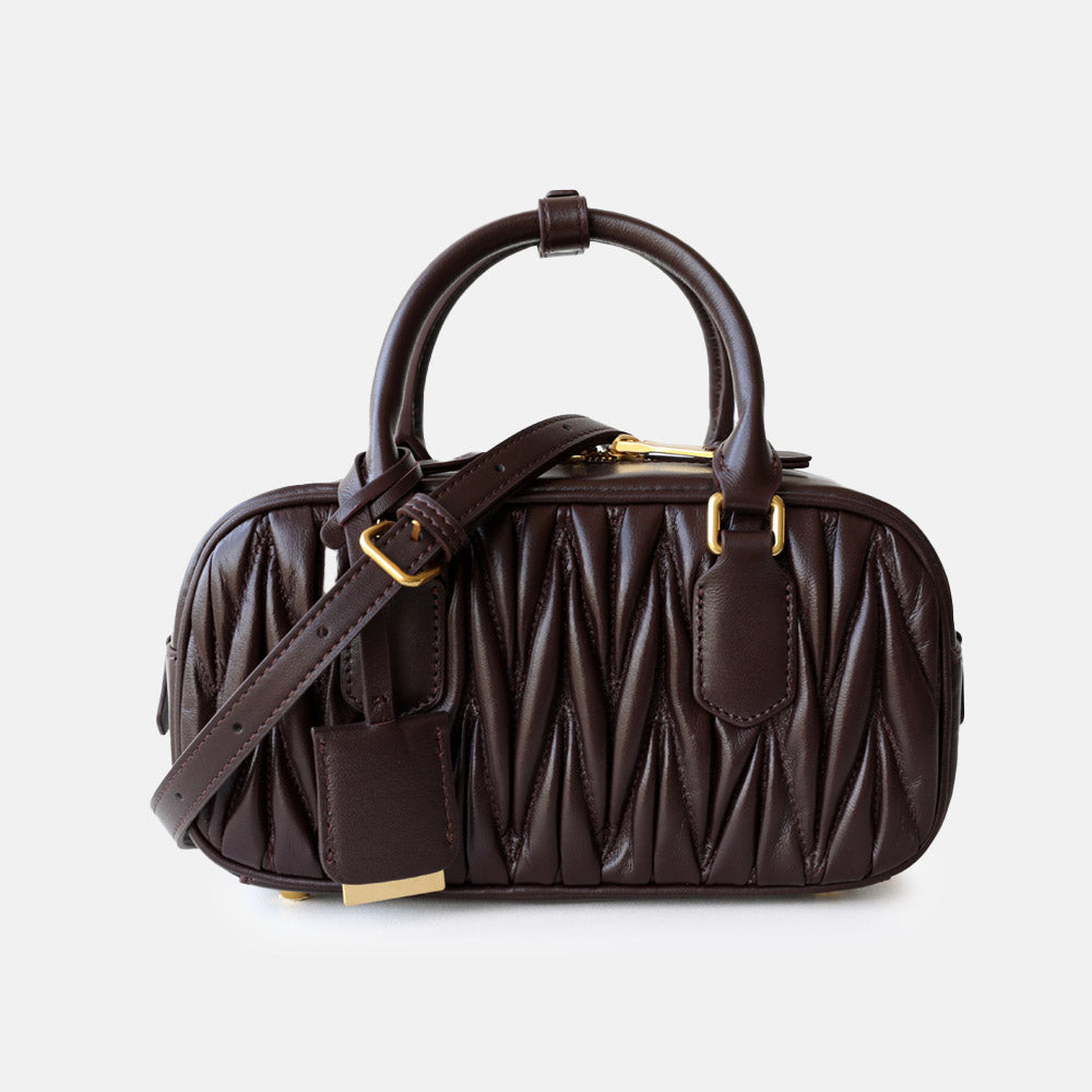 Women’s Vintage Lambskin Leather Pleated Bowling Handbag image