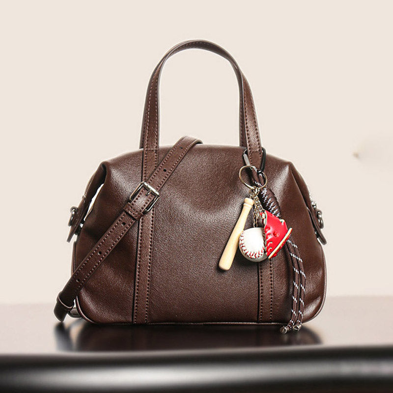 Women’s Vintage Leather Boston Crossbody Handbag image 4