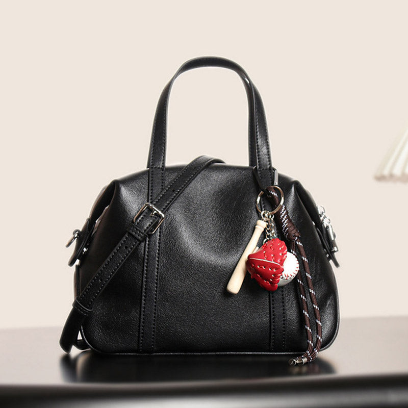 Women’s Vintage Leather Boston Crossbody Handbag image 6