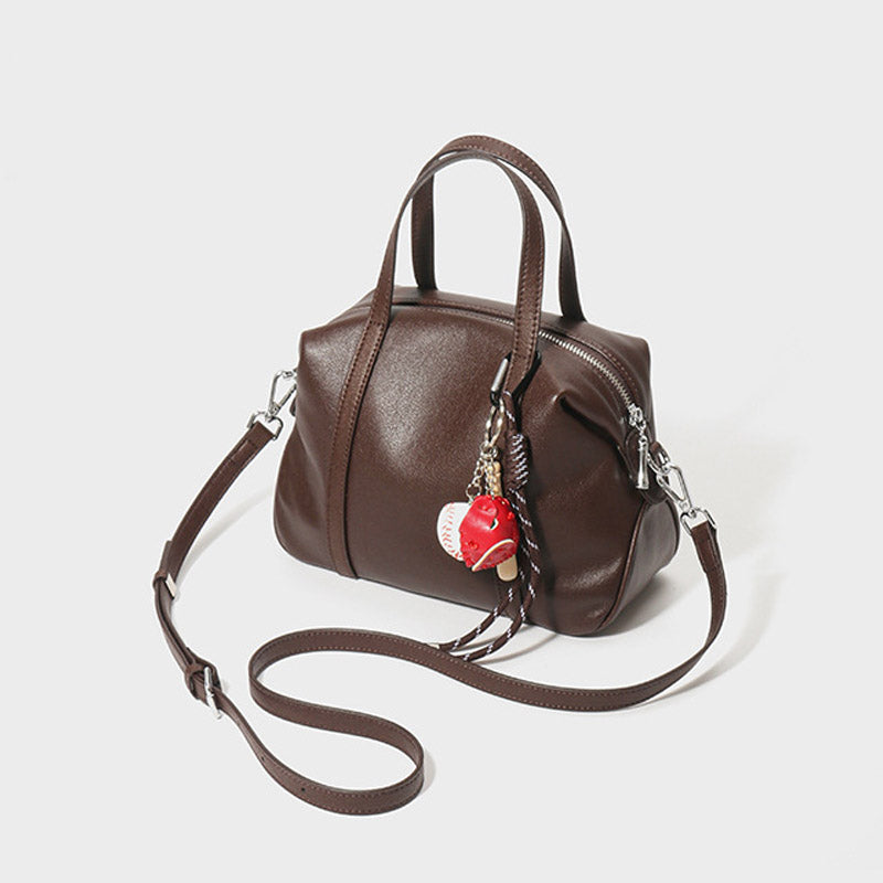 Women’s Vintage Leather Boston Crossbody Handbag image 3