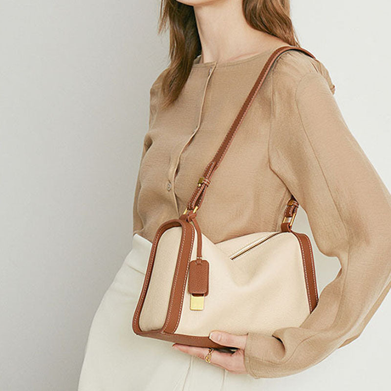Women’s Vintage Leather Colorblock Crossbody Shoulder Bag image 8