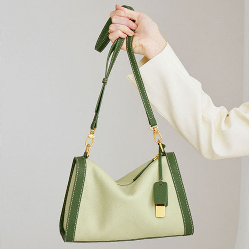Women’s Vintage Leather Colorblock Crossbody Shoulder Bag image 2