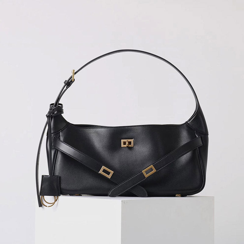 Women’s Vintage Leather Lock-Clasp Shoulder Baguette Bag image 6