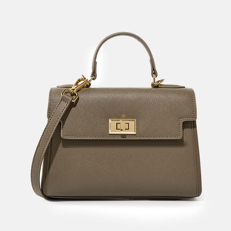 Women’s Vintage Leather Lock Clasp Top Handle Bag image