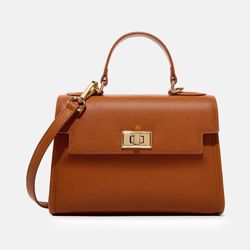 Women’s Vintage Leather Lock Clasp Top Handle Bag image 6