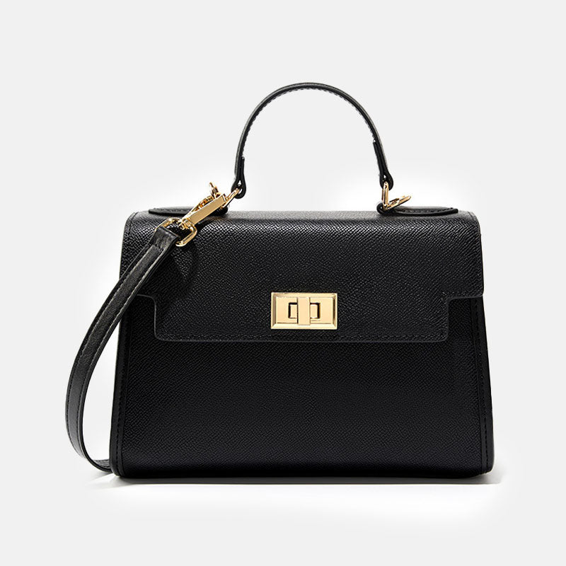 Women’s Vintage Leather Lock Clasp Top Handle Bag image 7