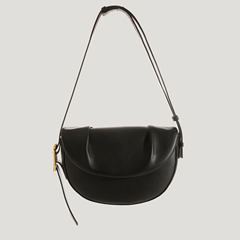 Women’s Vintage Leather Pleated Crossbody Saddle Bag image 4