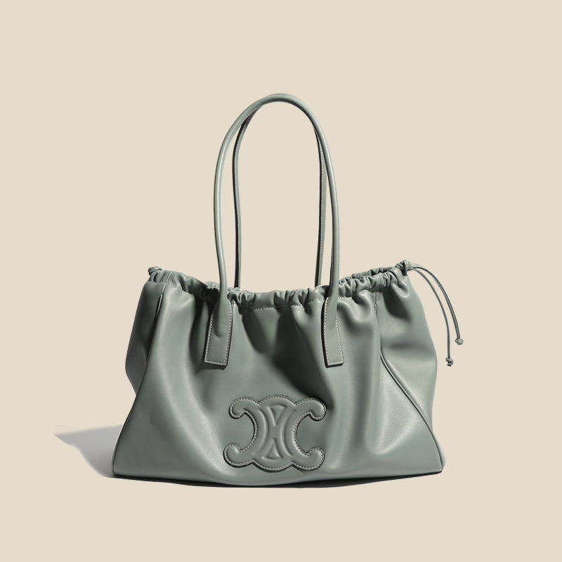 Women’s Vintage Leather Pleated Drawstring Tote Bag image 4