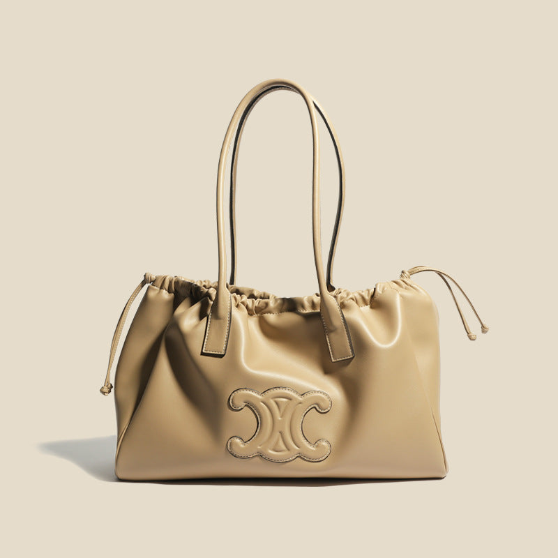 Women’s Vintage Leather Pleated Drawstring Tote Bag image