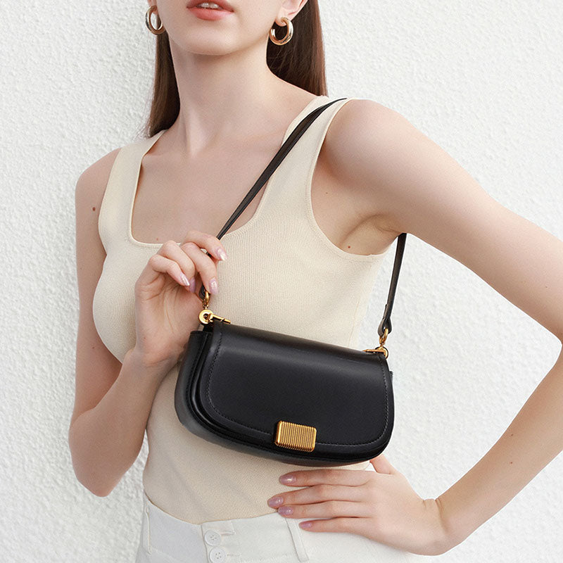 Women’s Vintage Lock Buckle Crossbody Shoulder Saddle Bag in Genuine Leather image 3