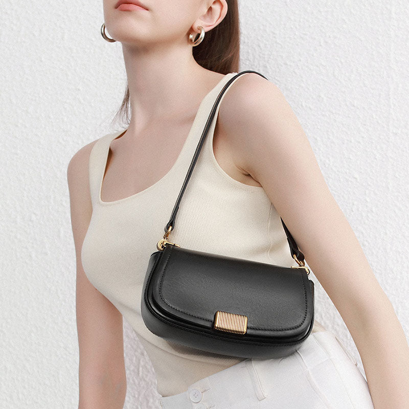 Women’s Vintage Lock Buckle Crossbody Shoulder Saddle Bag in Genuine Leather image 4