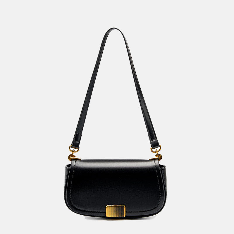 Women’s Vintage Lock Buckle Crossbody Shoulder Saddle Bag in Genuine Leather image