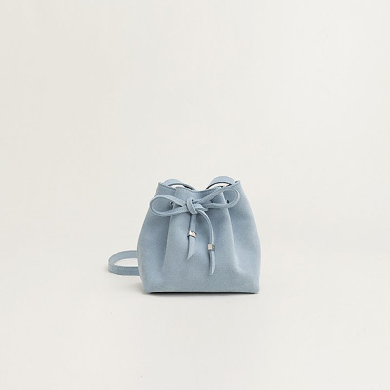Women’s Vintage Matte Genuine Leather Drawstring Crossbody Bucket Bag image 6