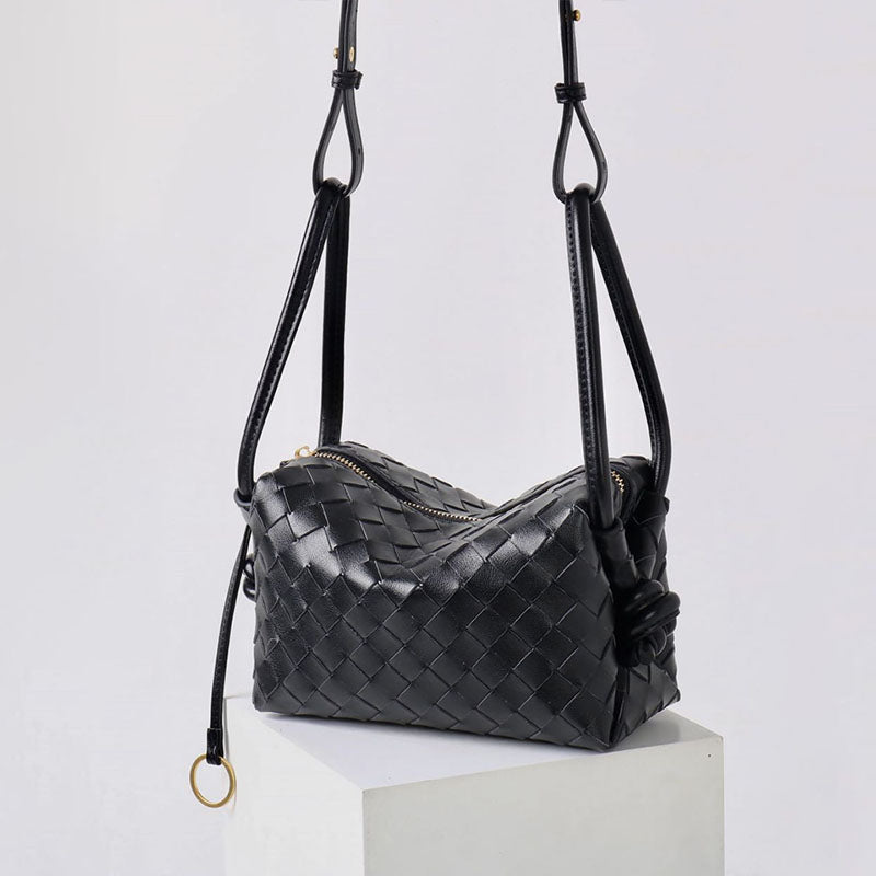 Women’s Vintage Mini Genuine Leather Pillow-Shaped Woven Handbag image 3