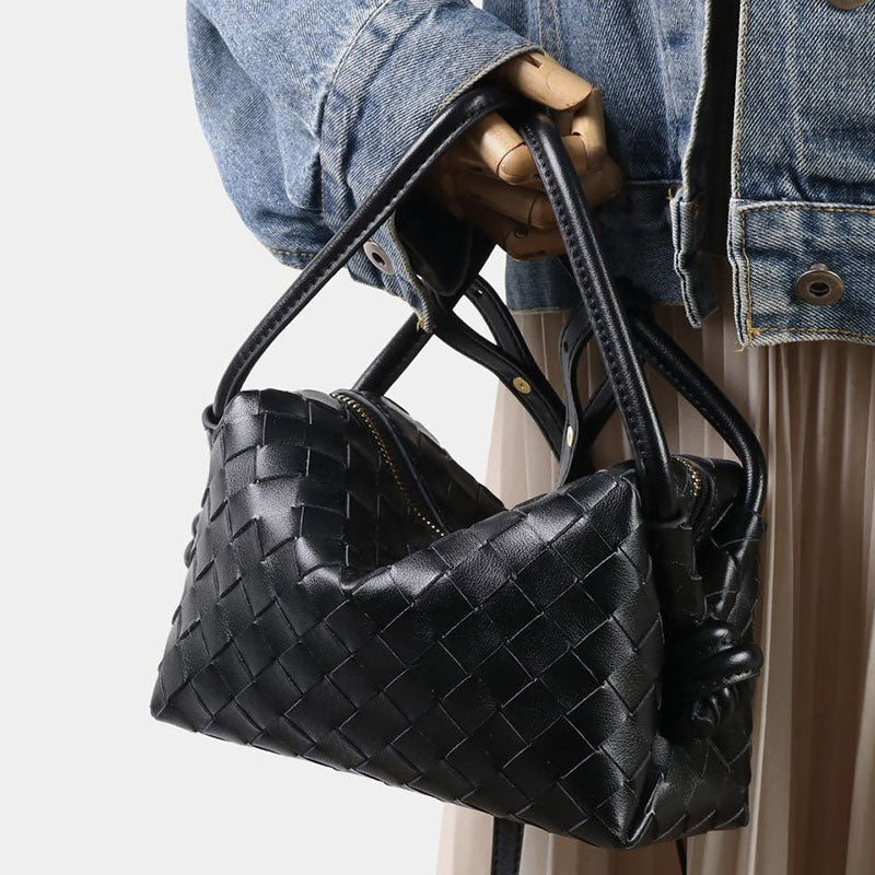 Women’s Vintage Mini Genuine Leather Pillow-Shaped Woven Handbag image 4