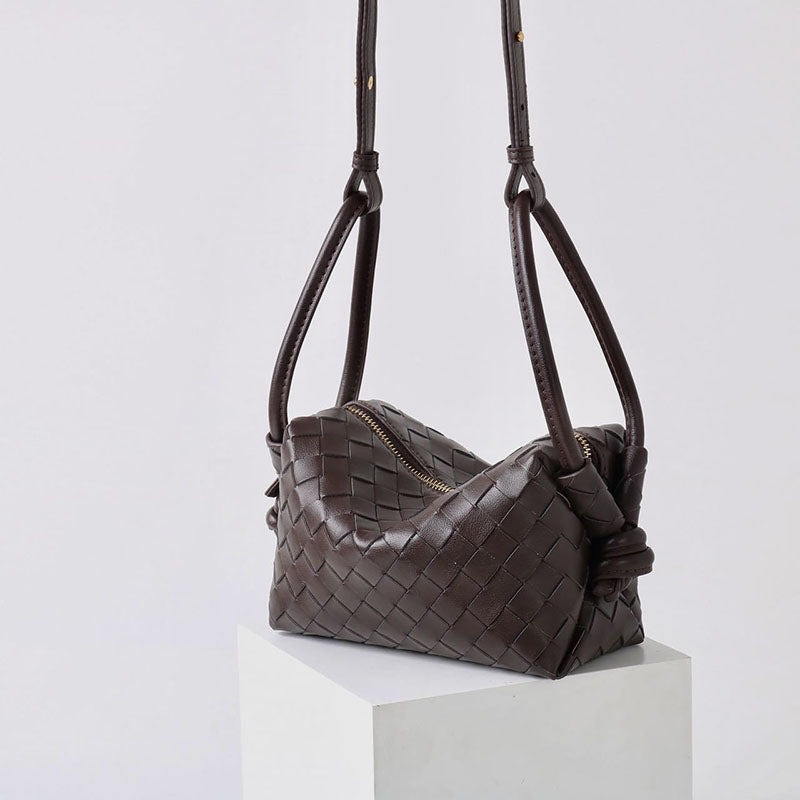 Women’s Vintage Mini Genuine Leather Pillow-Shaped Woven Handbag image 7