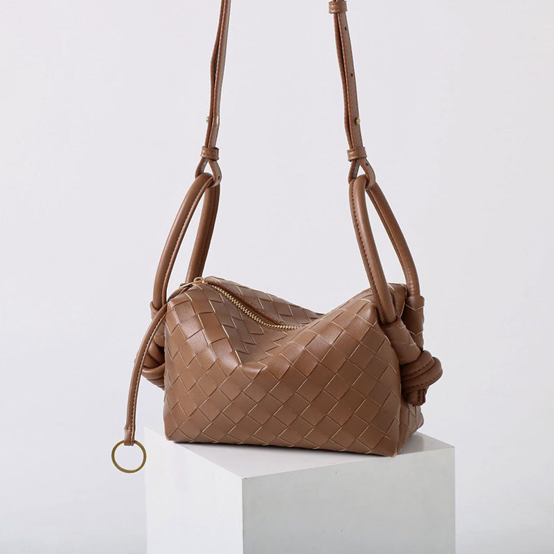 Women’s Vintage Mini Genuine Leather Pillow-Shaped Woven Handbag image 5
