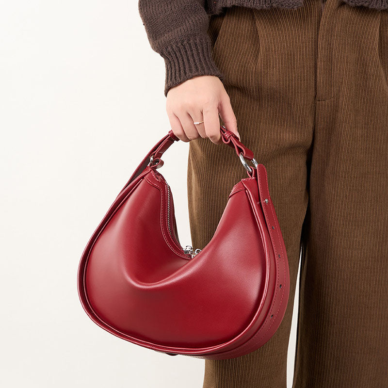 Women’s Vintage Minimalist Genuine Leather Crescent Shape Crossbody Baguette Bag image 3