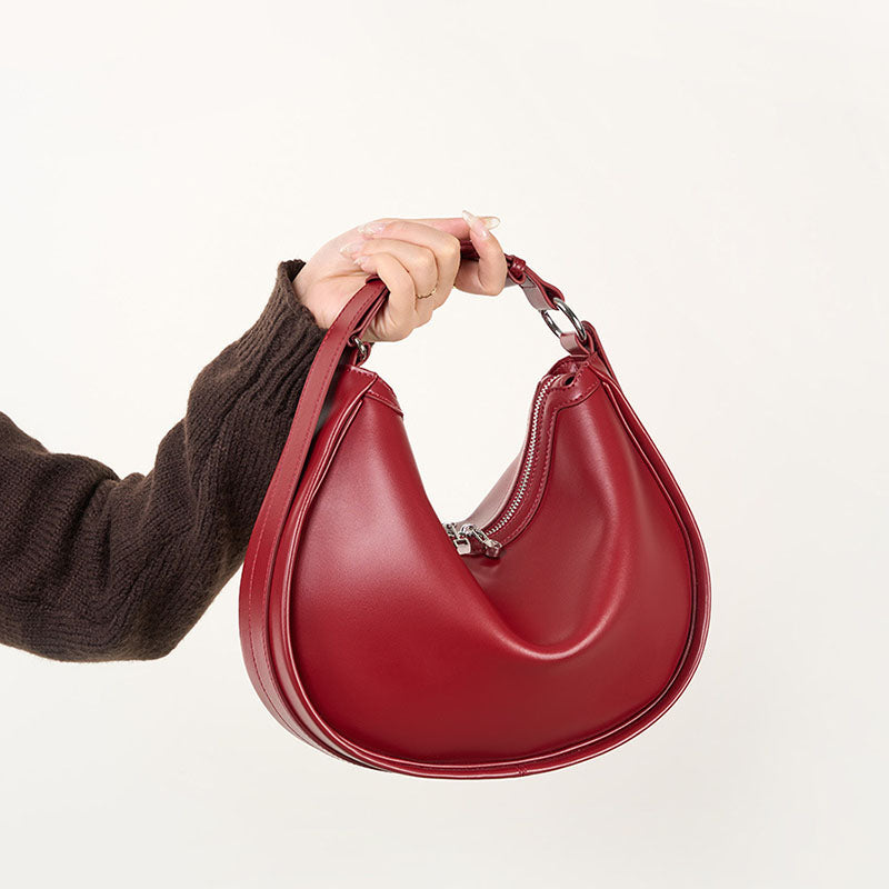 Women’s Vintage Minimalist Genuine Leather Crescent Shape Crossbody Baguette Bag image 2
