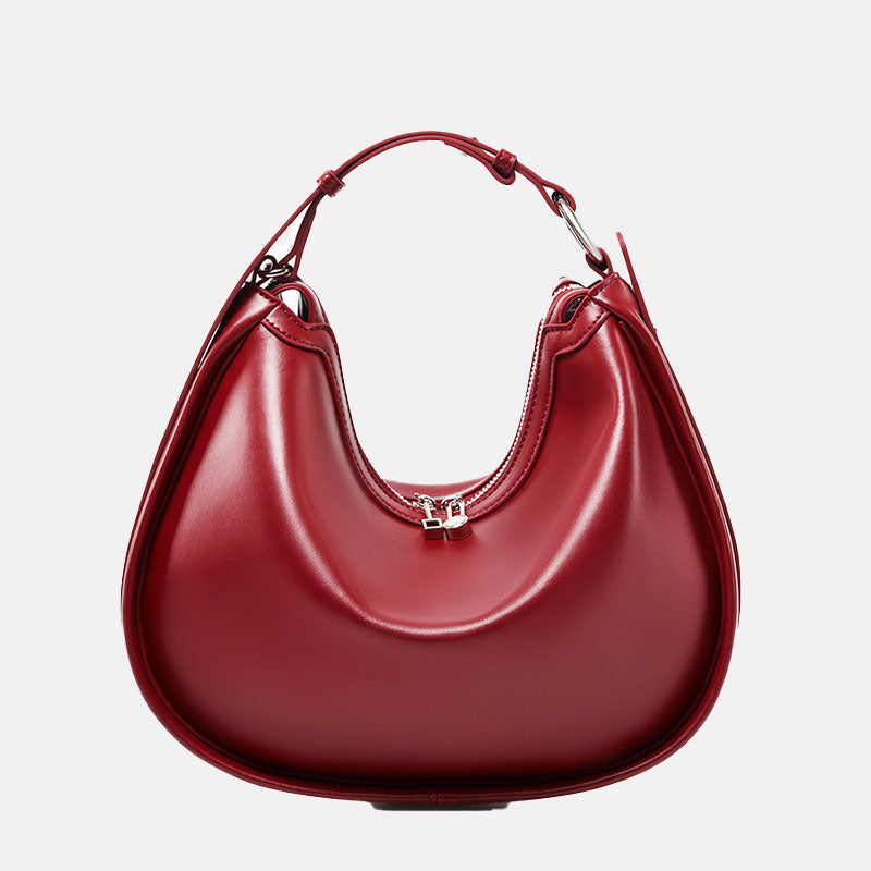 Women’s Vintage Minimalist Genuine Leather Crescent Shape Crossbody Baguette Bag image