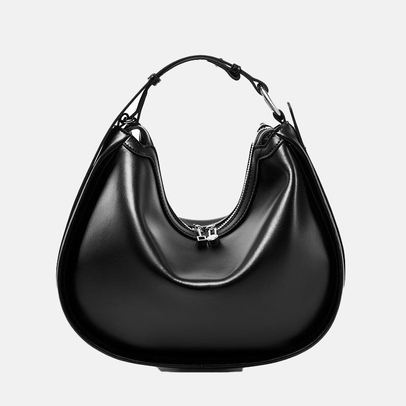 Women’s Vintage Minimalist Genuine Leather Crescent Shape Crossbody Baguette Bag image 6