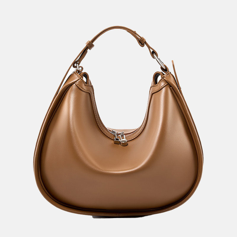Women’s Vintage Minimalist Genuine Leather Crescent Shape Crossbody Baguette Bag image 7