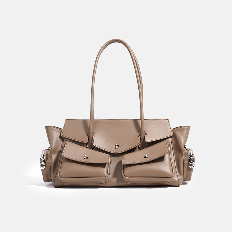 Women’s Vintage Minimalist Split Leather Baguette Bag With Multi-Pocket Design image 6