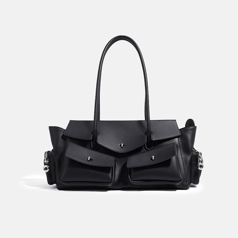 Women’s Vintage Minimalist Split Leather Baguette Bag With Multi-Pocket Design image 5