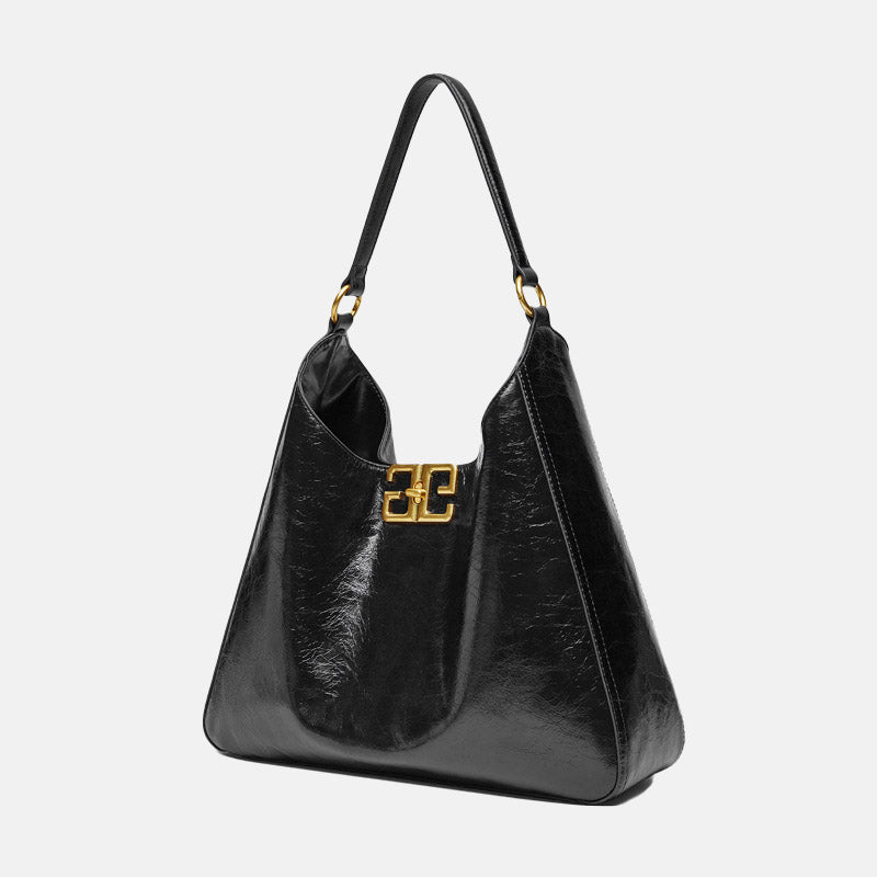 Women’s Vintage Oil Wax Genuine Leather Clasp Accent Hobo Bag image 4