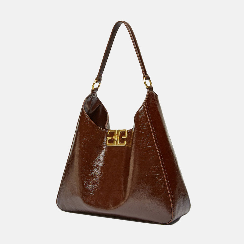 Women’s Vintage Oil Wax Genuine Leather Clasp Accent Hobo Bag image