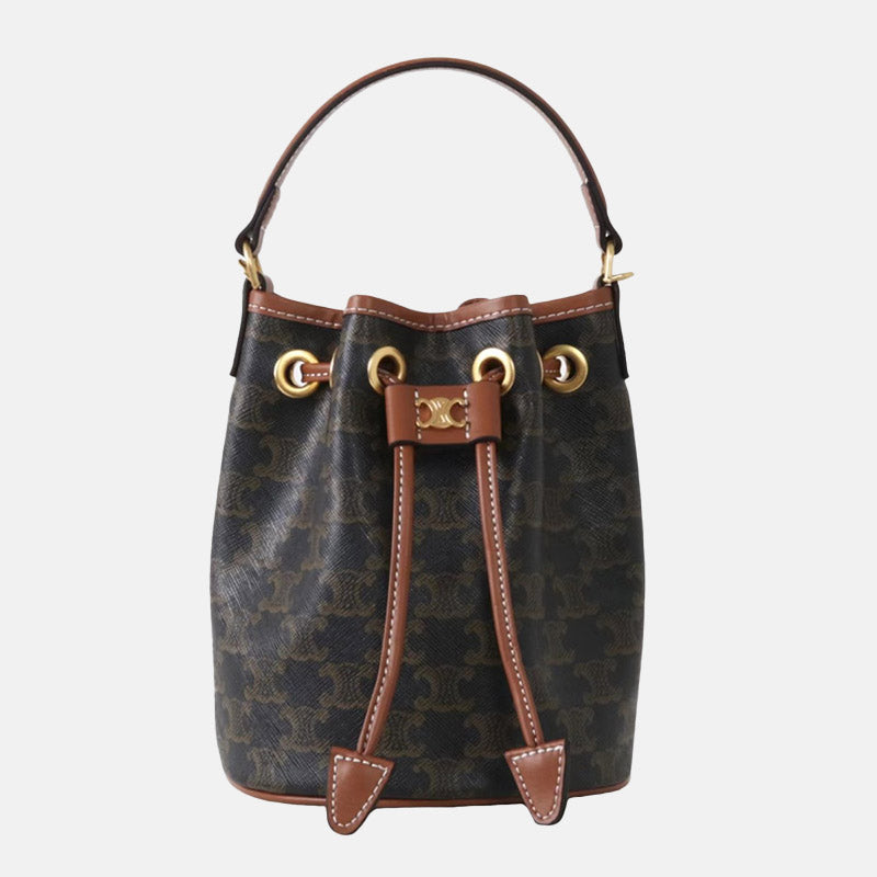 Women’s Vintage Old Flower Color Split Leather Triomphe Drawstring Bucket Bag In Gold Hardware image