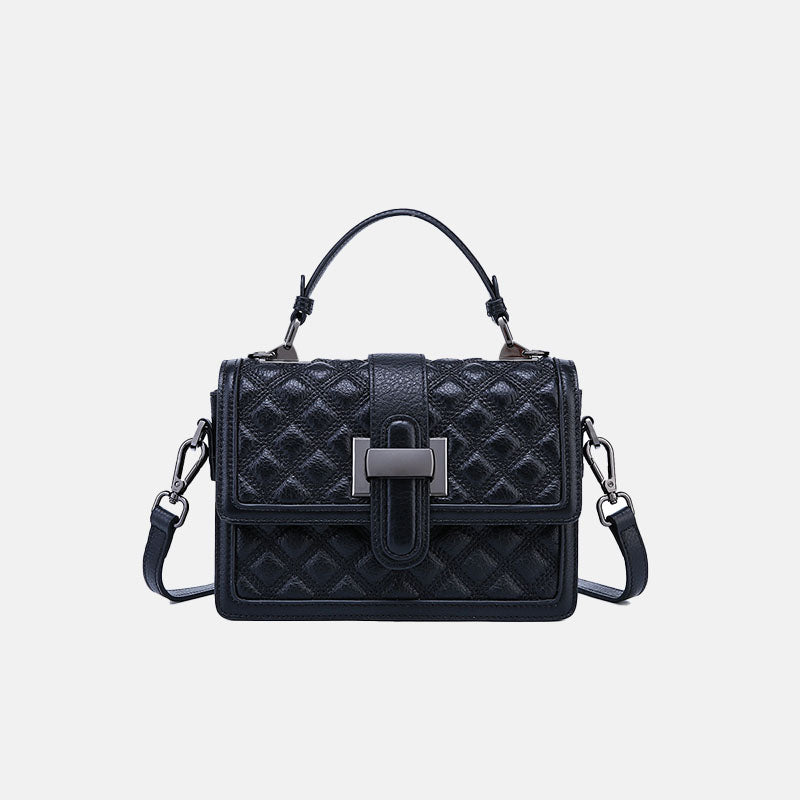 Women’s Vintage Quilted Genuine Leather Buckle Clasp Top Hand Bag image