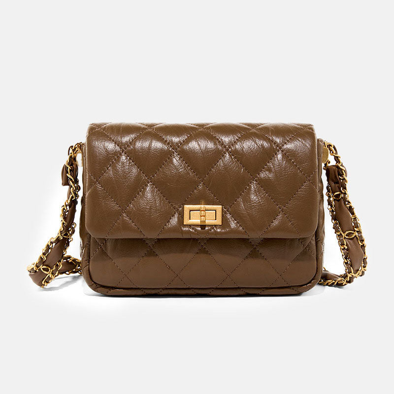 Women’s Vintage Quilted Genuine Leather Lock Flap Shoulder Crossbody Chain Bags image 6