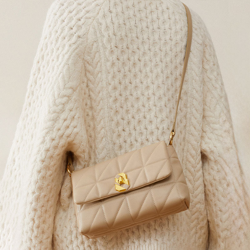 Women’s Vintage Quilted Leather Lock Closure Crossbody Bag image 5