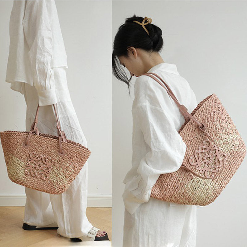 Women’s Vintage Raffia Straw Woven Beach Shoulder Tote Bag image 2