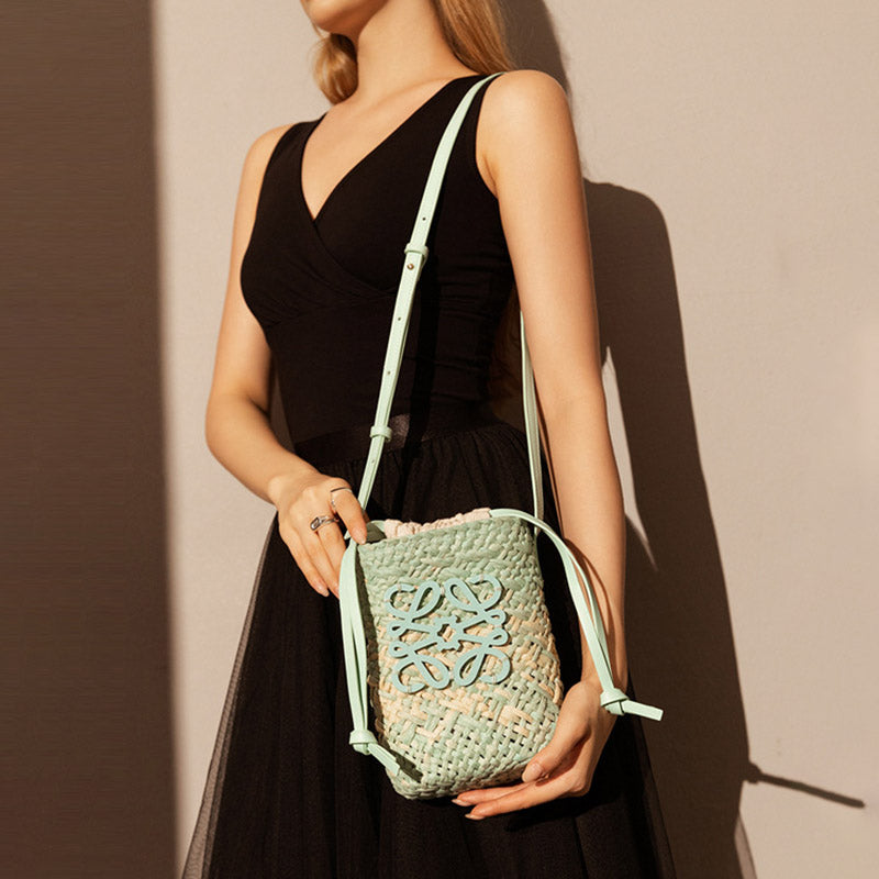 Women’s Vintage Raffia Straw Woven Crossbody Bucket Bag image 6