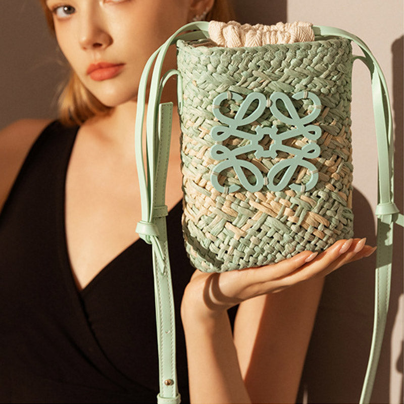 Women’s Vintage Raffia Straw Woven Crossbody Bucket Bag image 4