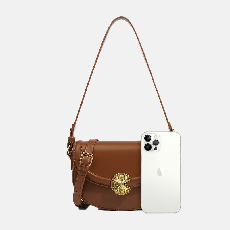 Women’s Vintage Round Buckle Saddle Bag in Genuine Leather image 2