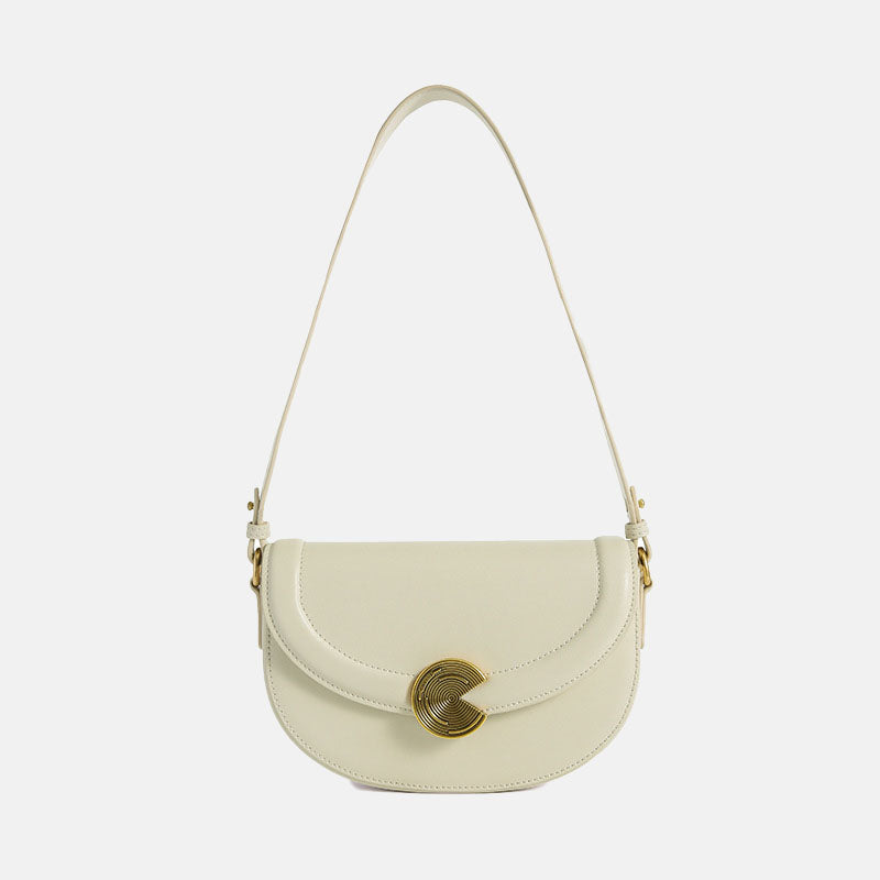 Women’s Vintage Round Buckle Saddle Bag in Genuine Leather image 3