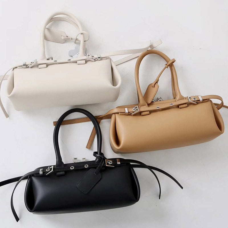 Women’s Vintage Split Leather Baguette Handbag In Silver Hardware image 4