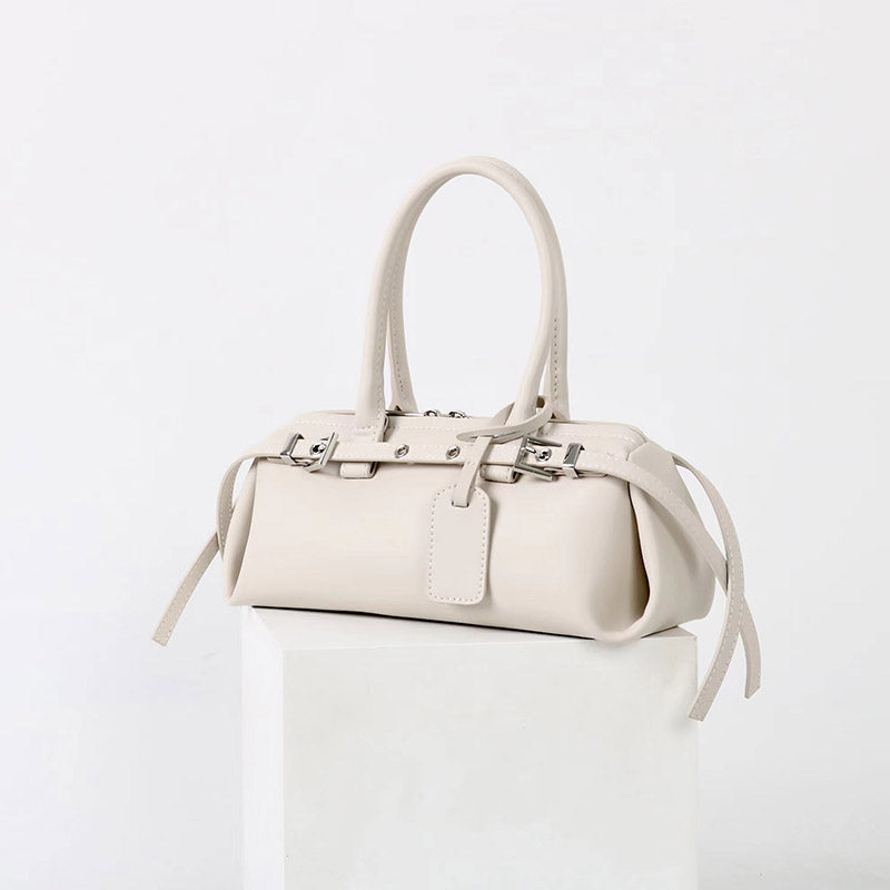 Women’s Vintage Split Leather Baguette Handbag In Silver Hardware image 5