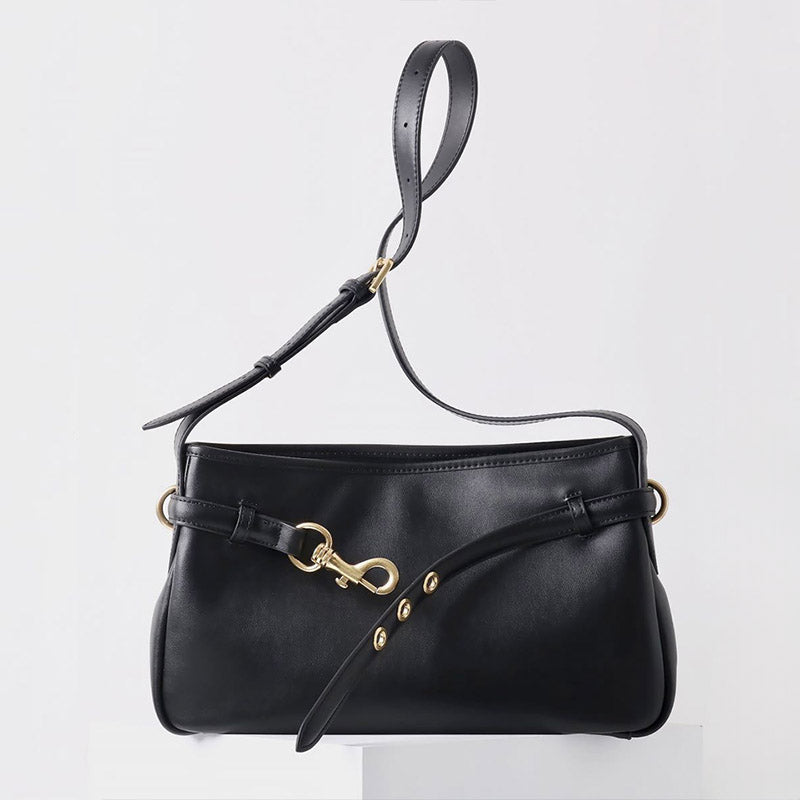 Women’s Vintage Split Leather Crossbody Baguette Bag In Gold Hardware image 4