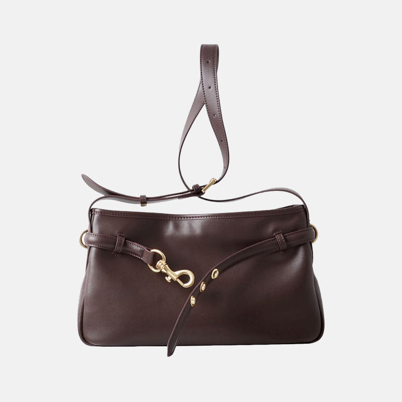 Women’s Vintage Split Leather Crossbody Baguette Bag In Gold Hardware image