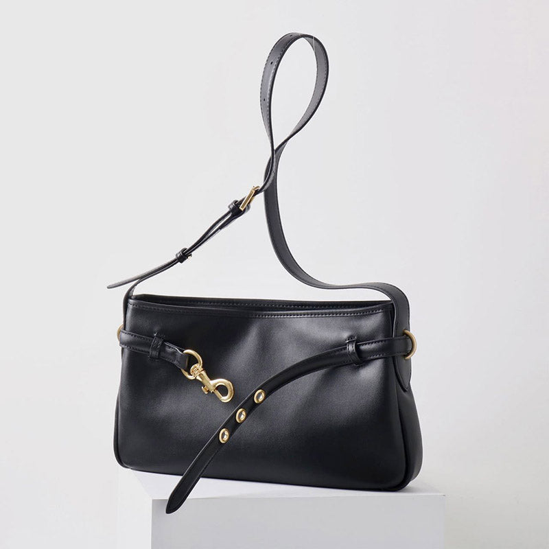 Women’s Vintage Split Leather Crossbody Baguette Bag In Gold Hardware image 5
