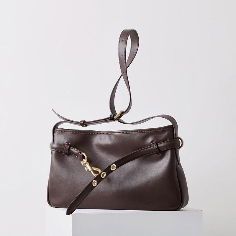 Women’s Vintage Split Leather Crossbody Baguette Bag In Gold Hardware image 2